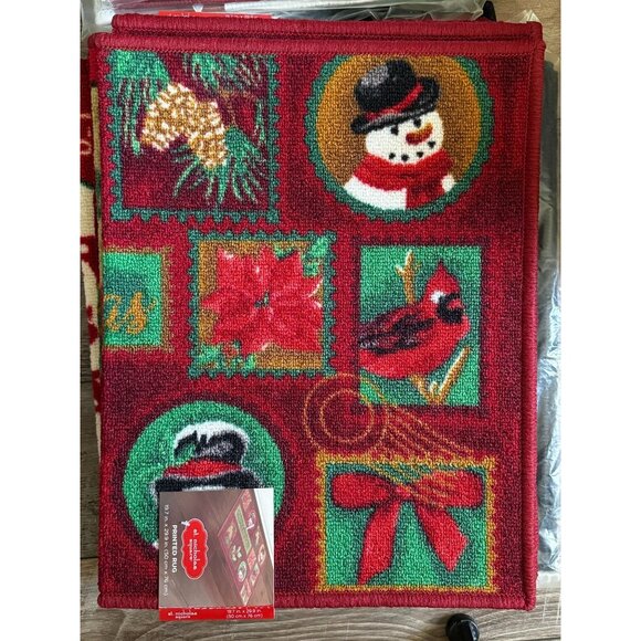 St. Nicholas Square Printed Merry Christmas Rug "Christmas Stamp" Holiday Decor - Picture 9 of 9